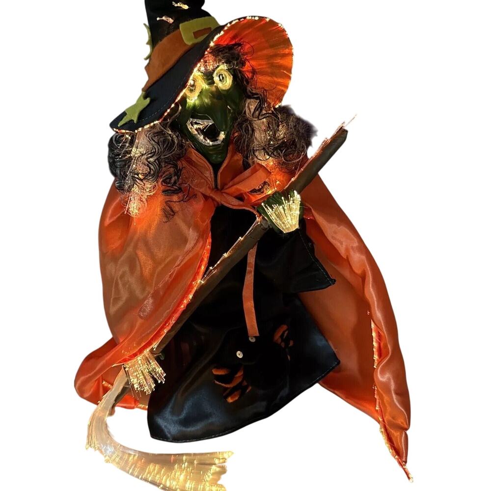 VINTAGE Fiber Optic Halloween Witch Light‎ Up Lamp Decor 18" 5 Colors Spider